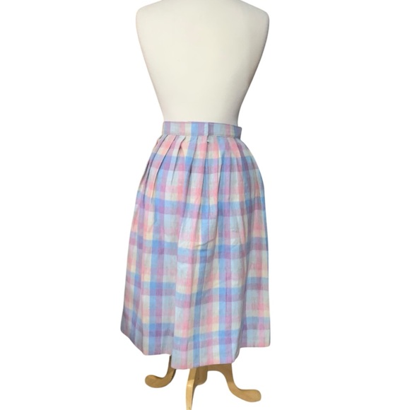 Vintage homemade pastel rainbow plaid midi skirt size 6 - Picture 3 of 6
